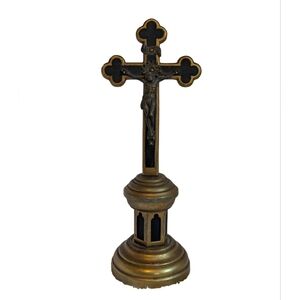 Vintage Religious Gold/Black M Standing Crucifix Collectible Christian Catholic